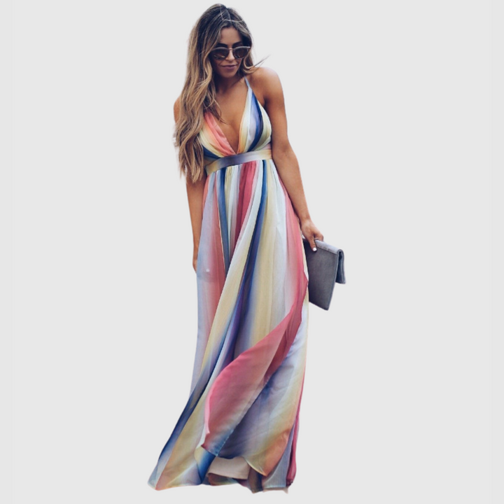 Clover | Women's Bohemian Rainbow Printed Long Dress
