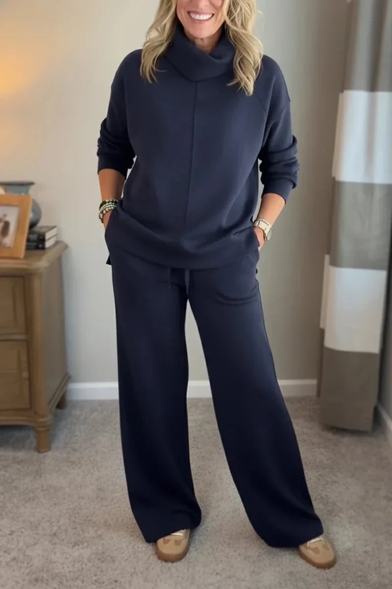 Aivra | Women's Turtleneck Long Sleeve Wide-Leg Two Piece Set with Pockets