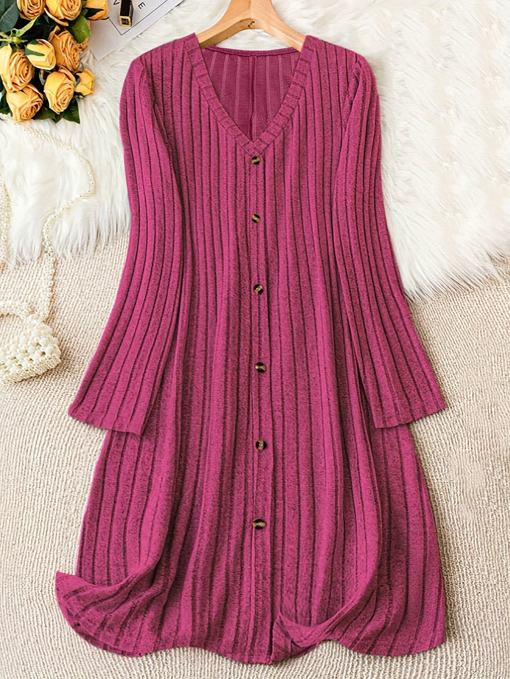 Madelyn™ - Timeless Plus Size Ribbed Button Dress