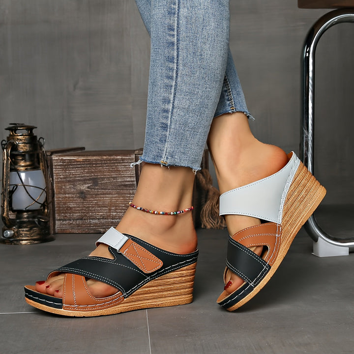 Marina | Women's Colorblock Wedge Slides, Comfortable Sandals