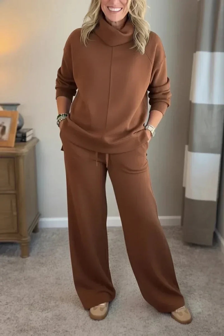 Aivra | Women's Turtleneck Long Sleeve Wide-Leg Two Piece Set with Pockets