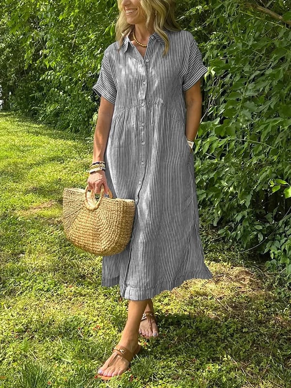 Gwen | Women's Striped Shirt Dress with Pockets
