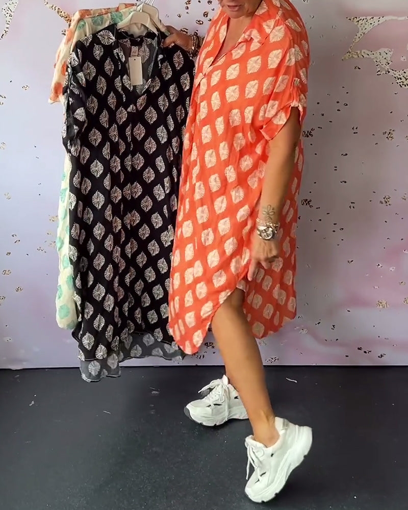 Dinie | Women's Short Sleeve V-Neck Maxi Loose Spring Dress with Side Slit