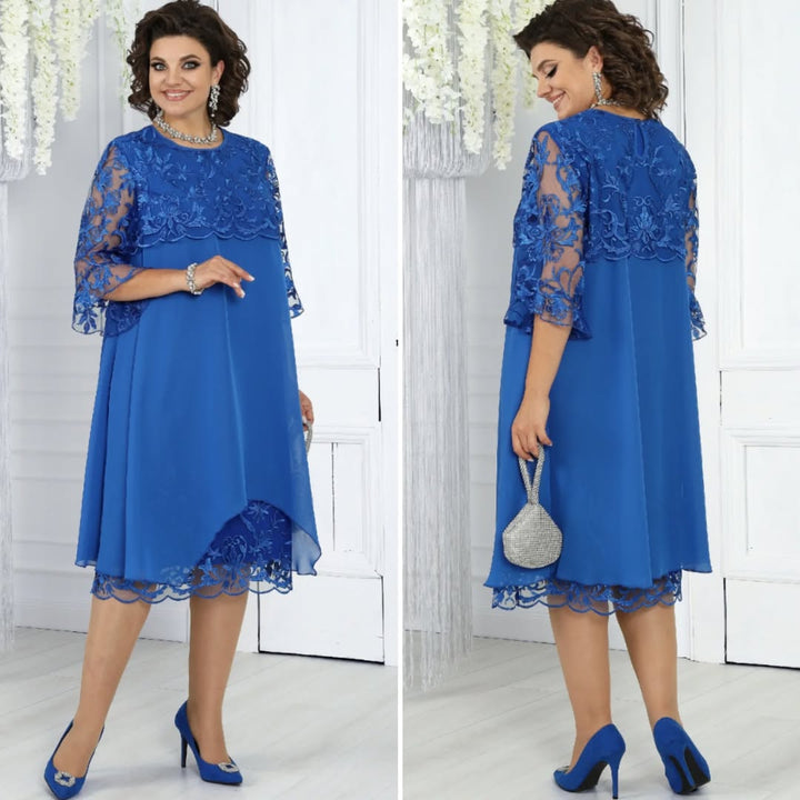 Women's Round Neck Embroidered Patchwork Dress
