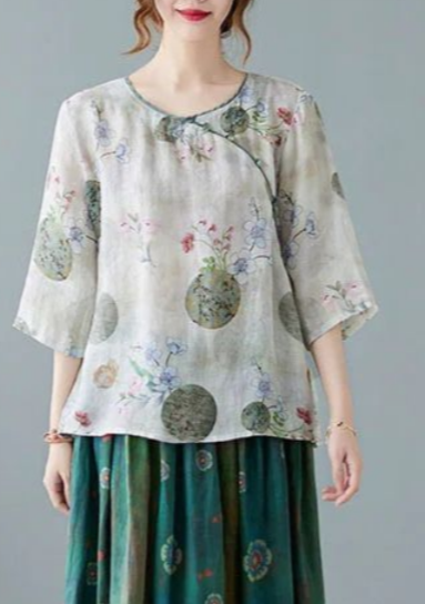 Bohemian Black Flower Elastic Waist Print Linen Skirts Summer