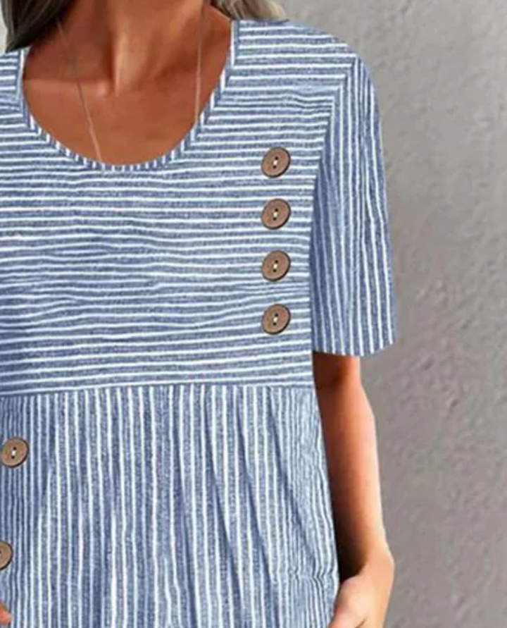 Finley | Women's Classic Striped Button Midi Dress with Pockets