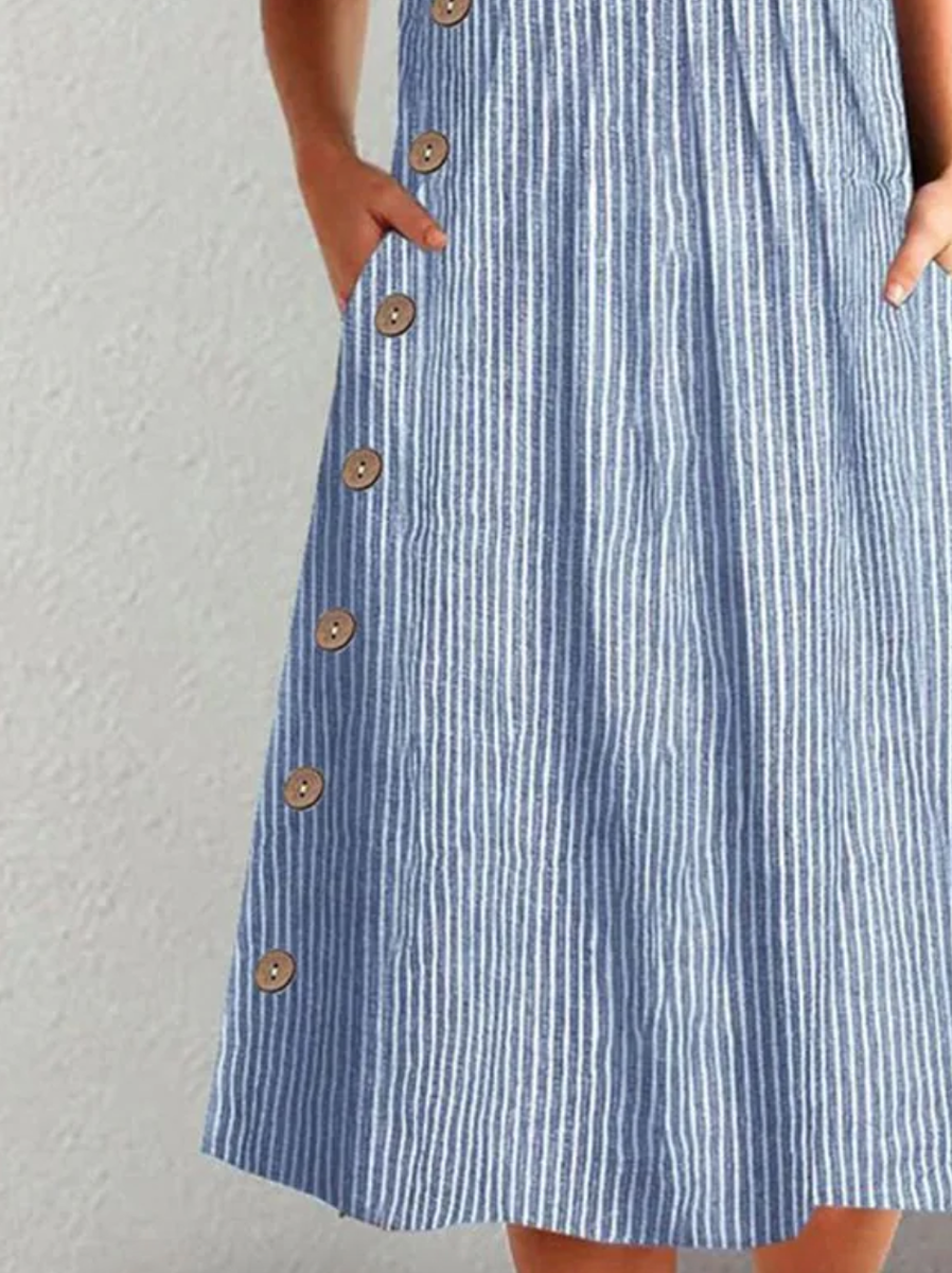 Finley | Women's Classic Striped Button Midi Dress with Pockets