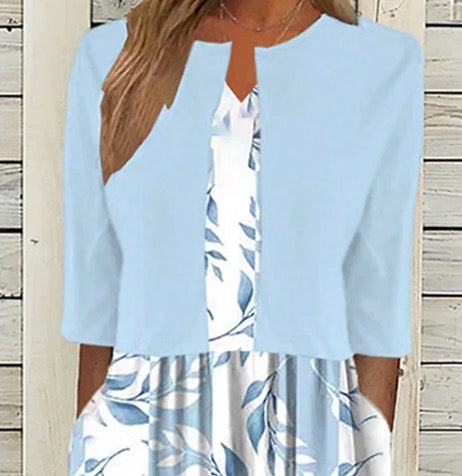 Greer | Women's V-Neck Floral Print Midi Dress with Matching Jacket