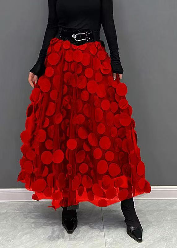 Elegant Black Dot Patchwork Tulle Skirt Fall
