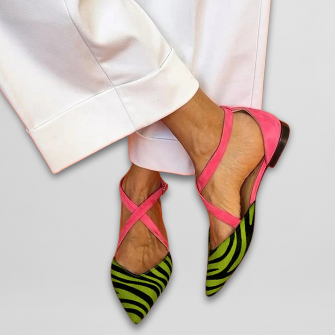 Fenna | Women's Zebra Print Ballerinas with straps