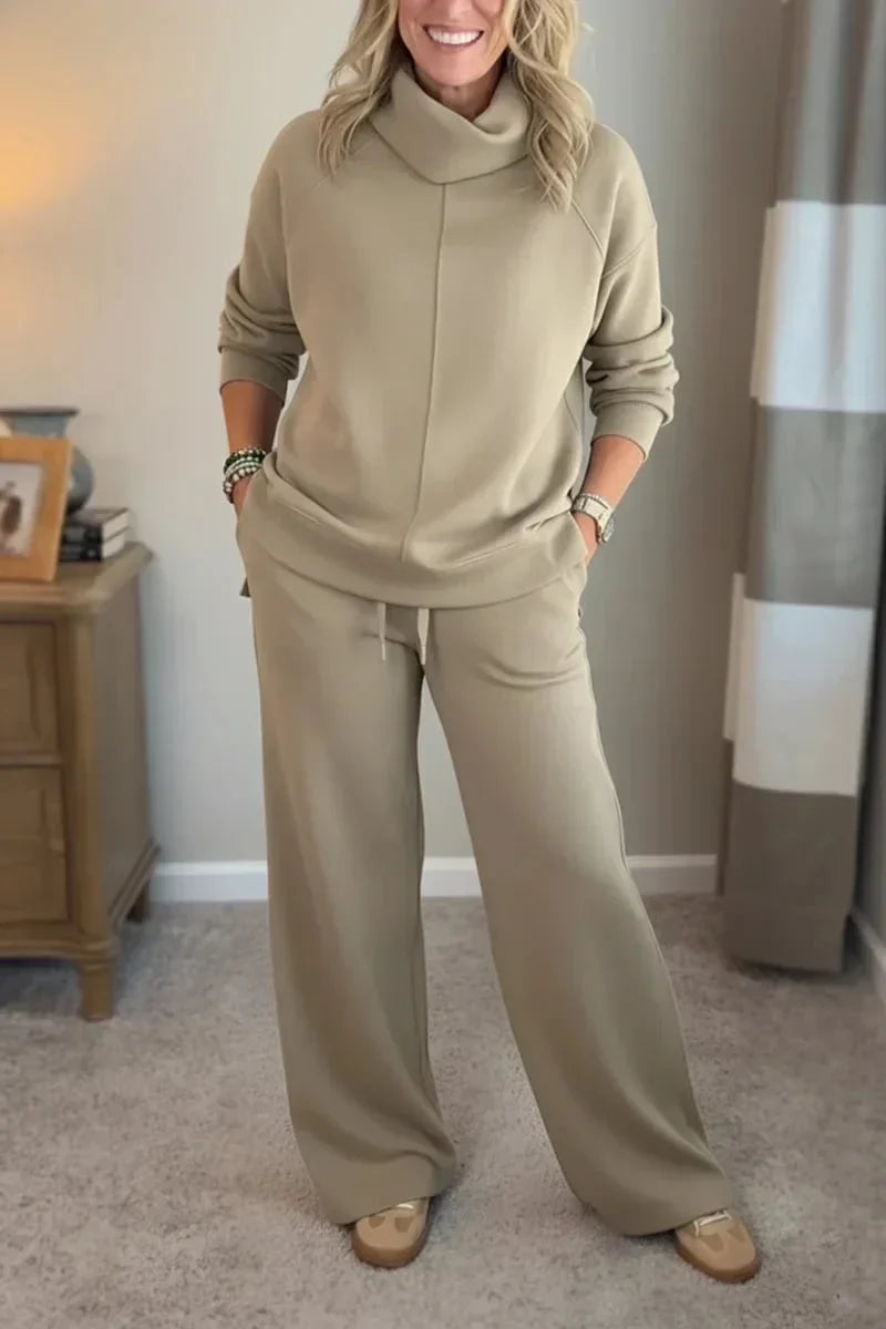 Aivra | Women's Turtleneck Long Sleeve Wide-Leg Two Piece Set with Pockets