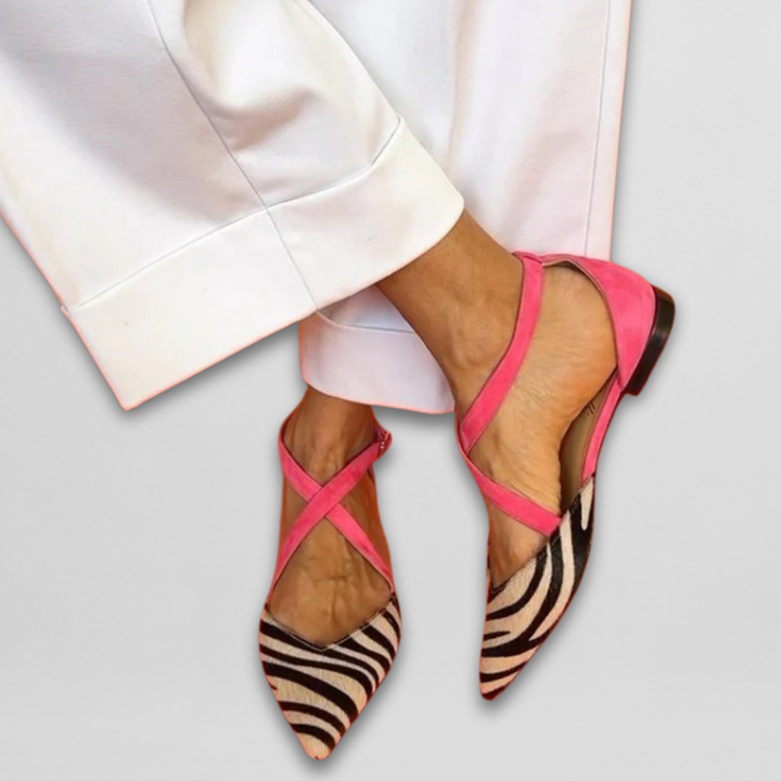 Fenna | Women's Zebra Print Ballerinas with straps