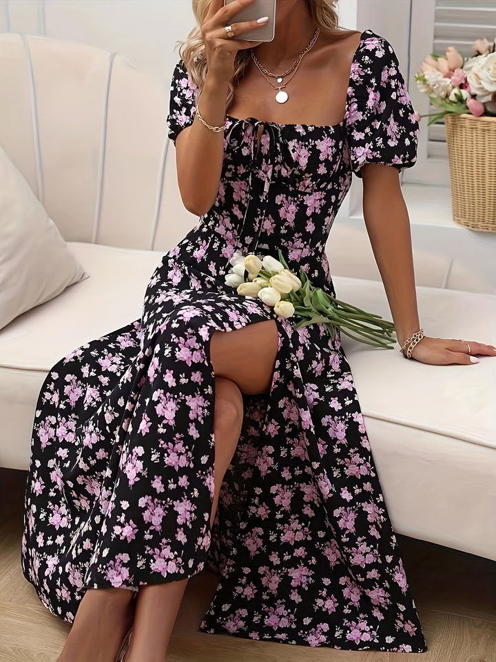 Mirella | Women's Puff Sleeve Mini Floral Dress with Side Slit