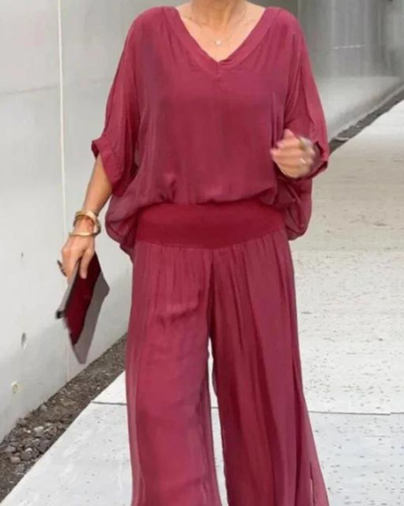 Jolia | Women's Loose V-Neck Two Piece Boho Set
