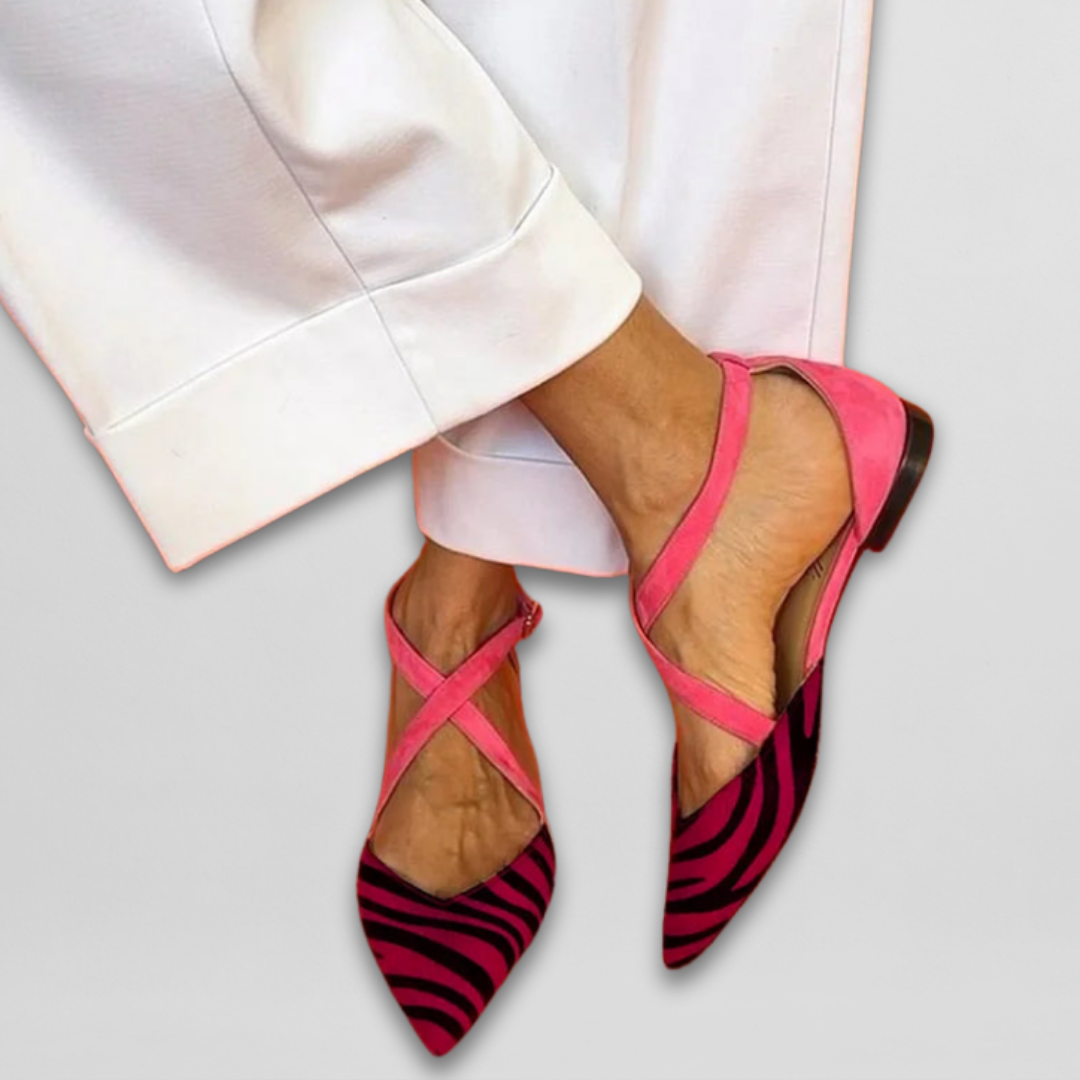 Fenna | Women's Zebra Print Ballerinas with straps