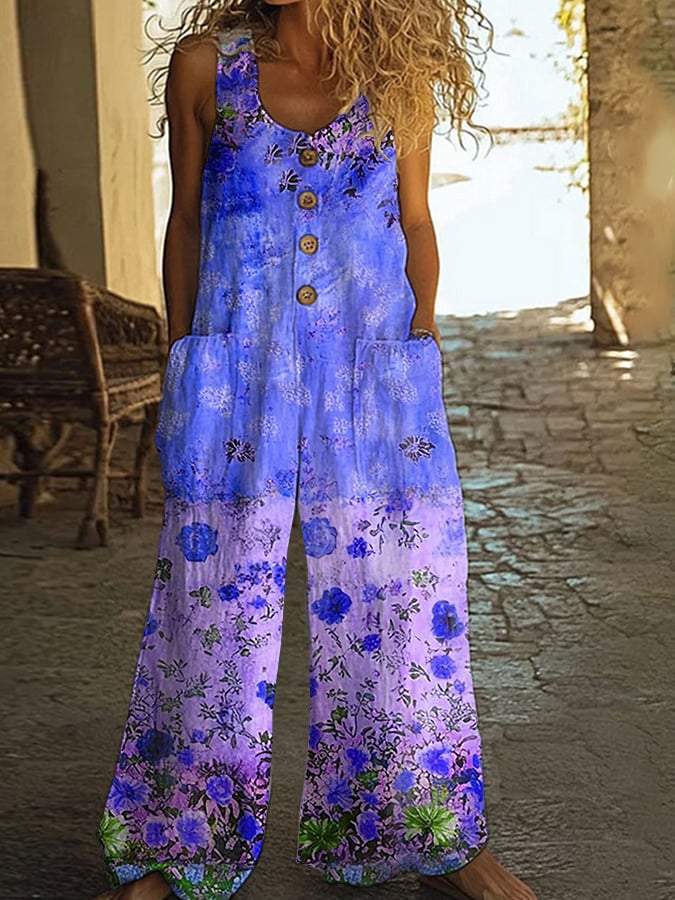 Hilary | Relaxed Chic Vintage Loose Floral Jumpsuit with Pockets
