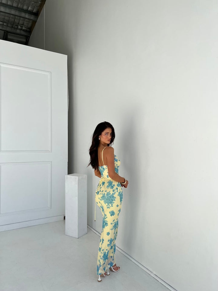Aisling | Women's Cowl Neck Elegant Sleeveless Floral Maxi Dress