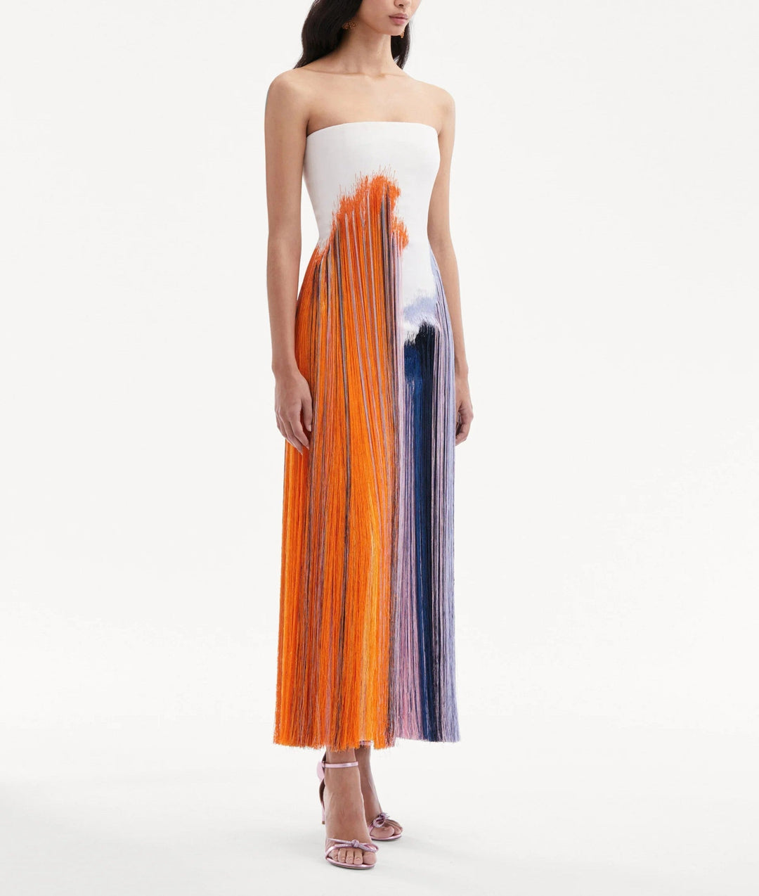 Aislyn | Women's Midi Art-Inspired Brushstroke Fringe Dress with Zipper