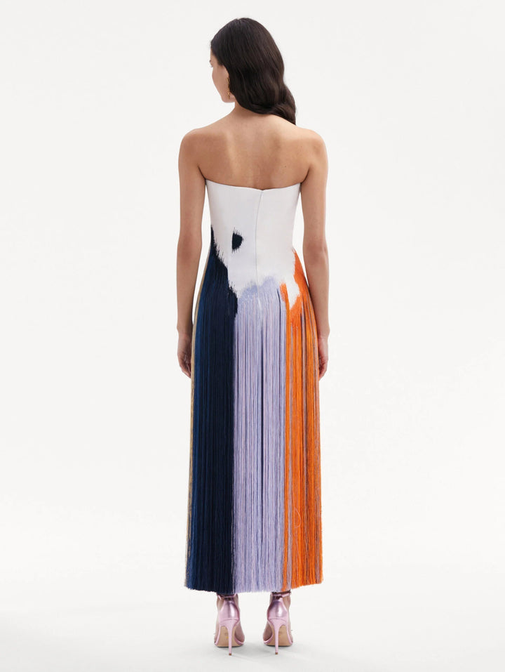 Aislyn | Women's Midi Art-Inspired Brushstroke Fringe Dress with Zipper