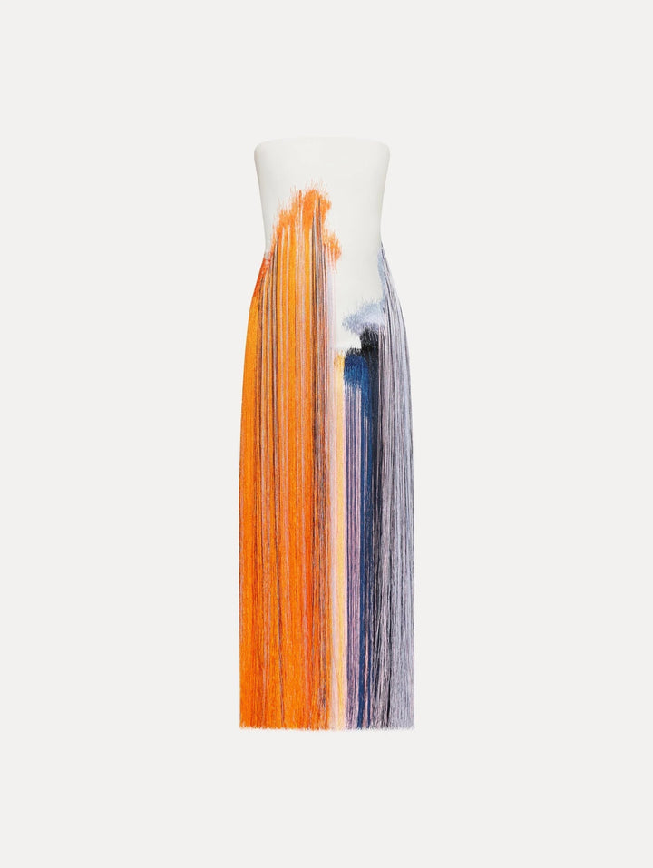 Aislyn | Women's Midi Art-Inspired Brushstroke Fringe Dress with Zipper