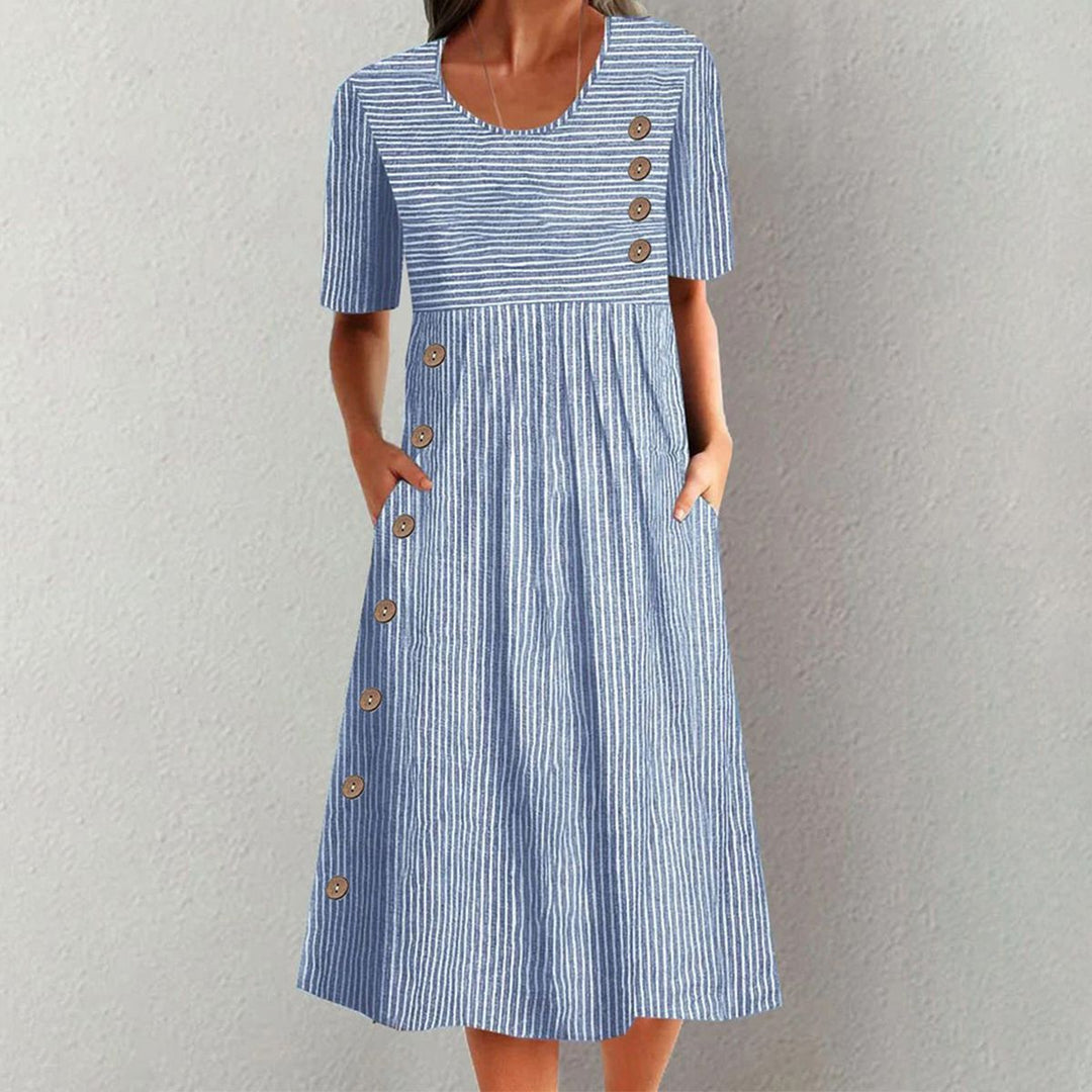 Finley | Women's Classic Striped Button Midi Dress with Pockets