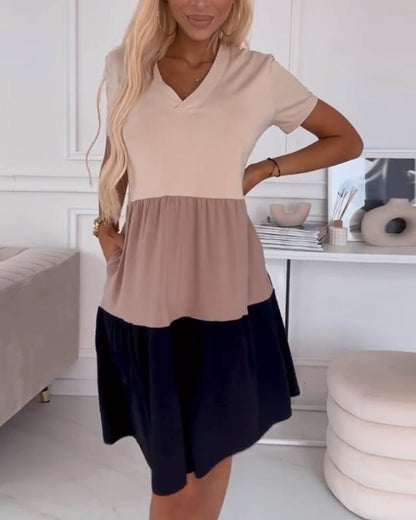 Alva | Colour Block Casual Dress with Short Sleeves