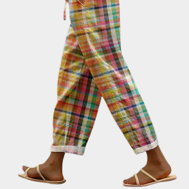 Michelle | Women's Comfortable Checkered Pants with Buttons