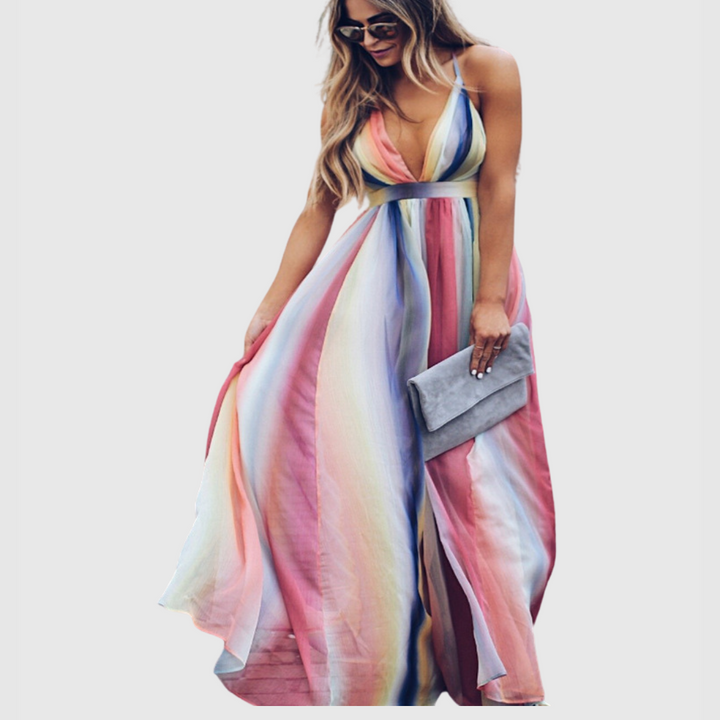 Clover | Women's Bohemian Rainbow Printed Long Dress