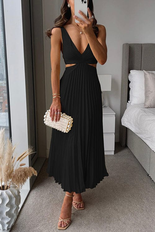 Sanne | Chic Satin Midi Dress with Elegant Pleats