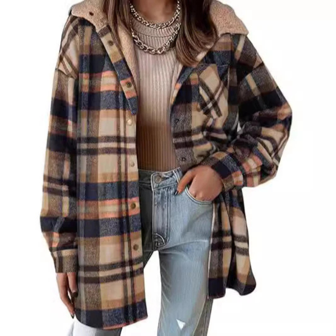 Tallulah™ - Relaxed Fit Hooded Jacket in Check Pattern