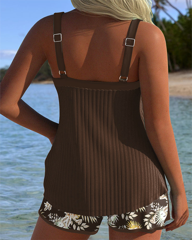 Solea | Women's Short Striped Tankini with Backless Feature