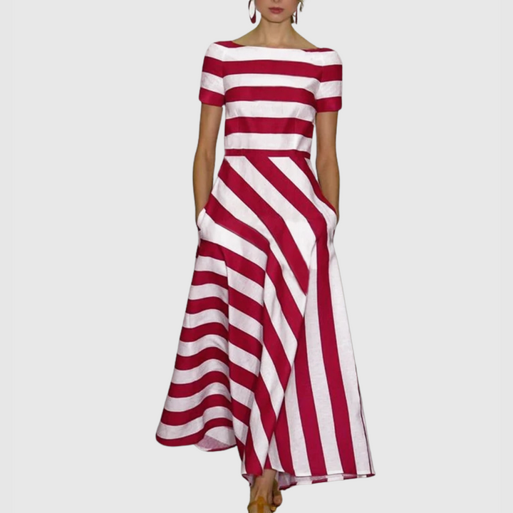 Madeline | Women's Off-the-Shoulder Vonda Striped Off-Shoulder Maxi Dress
