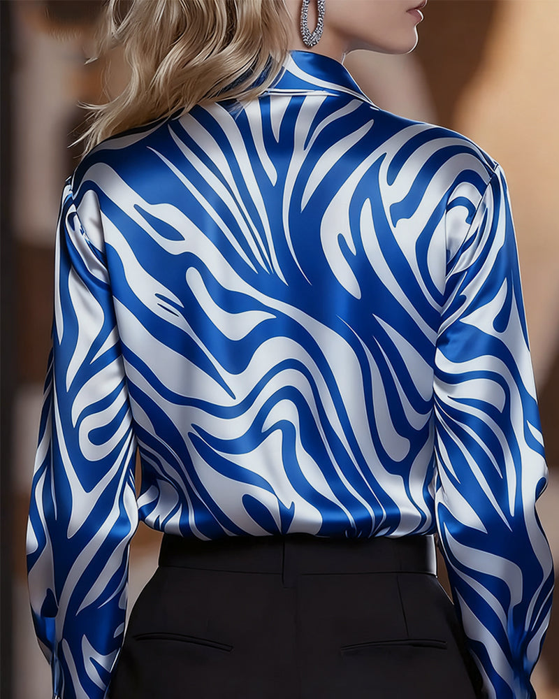 Women's Long Sleeve V-Neck Chic and Stylish Printed Blouse