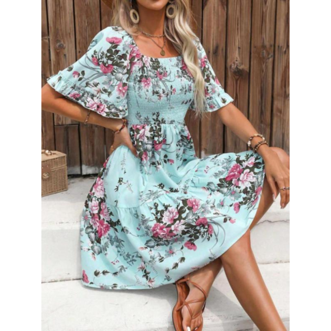 Isolde | Vintage Floral Flounce Sleeve Summer Dress