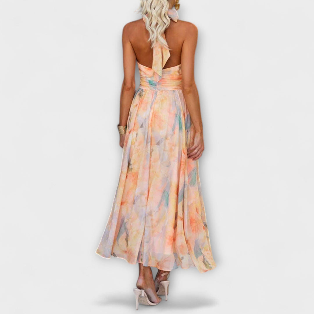 Dana | Women's Halter Neck Watercolor Halter Maxi Dress