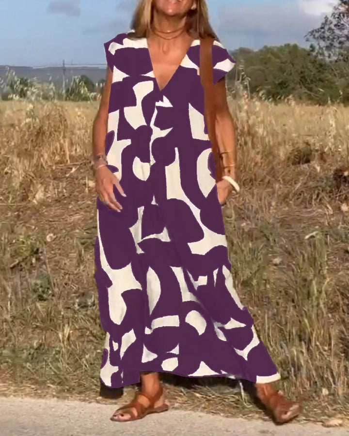 Elowen | Women's Relaxed Irregular Geometric Print Sleeveless Dress