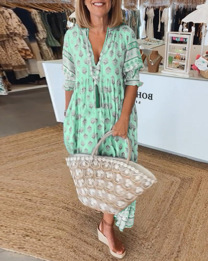 Modena™ | Casual Printed V-neck Half Sleeve Dress