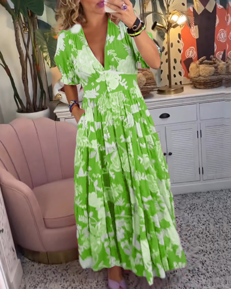 Catrisa™ | Floral Print V-neck Pocket Dress
