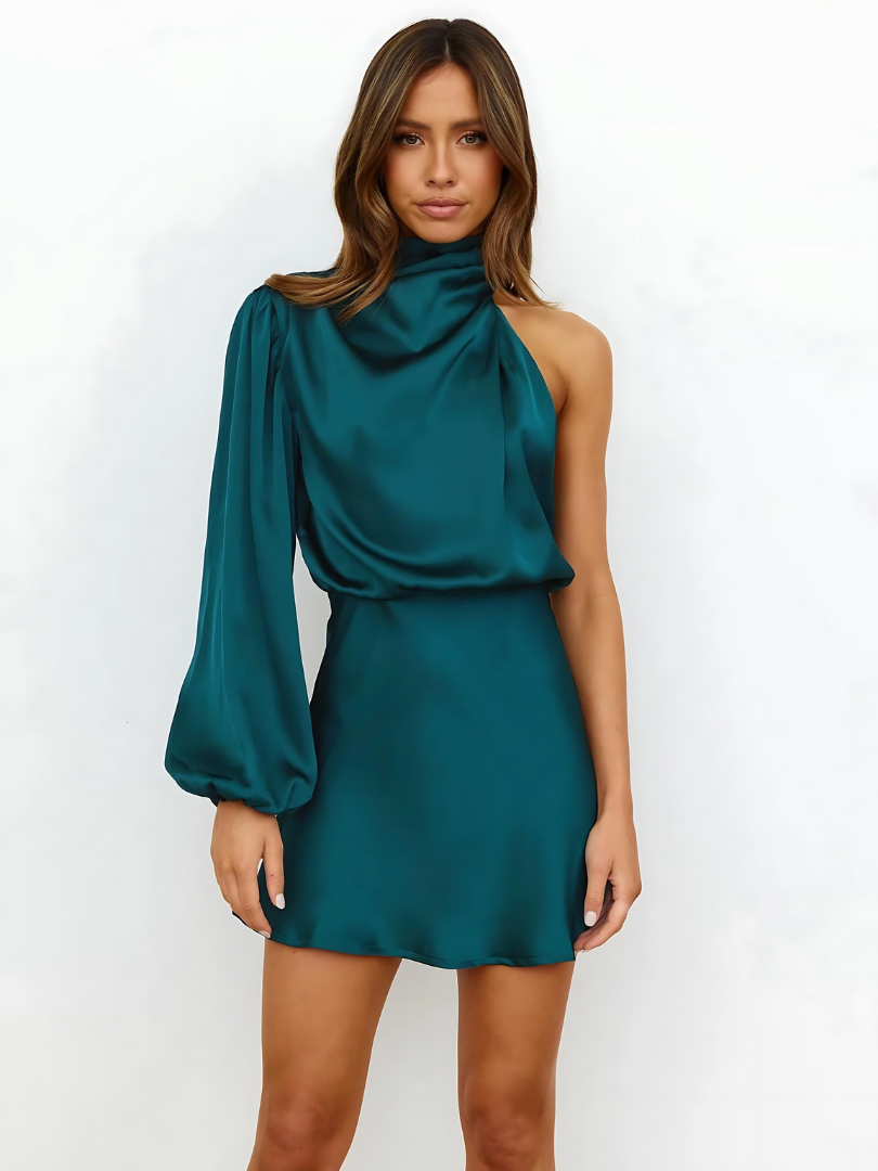Eline | Women's Relaxed Long Sleeve Mini One-Shoulder Dress