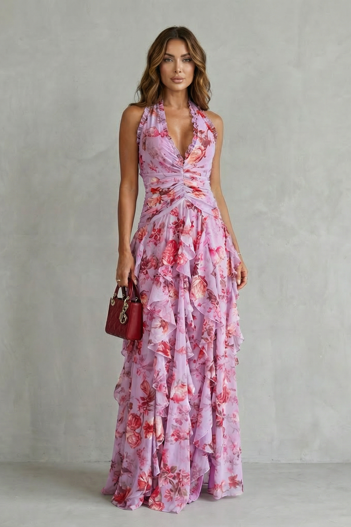 Belladina | Women's Floral Maxi Dress with Ruffles
