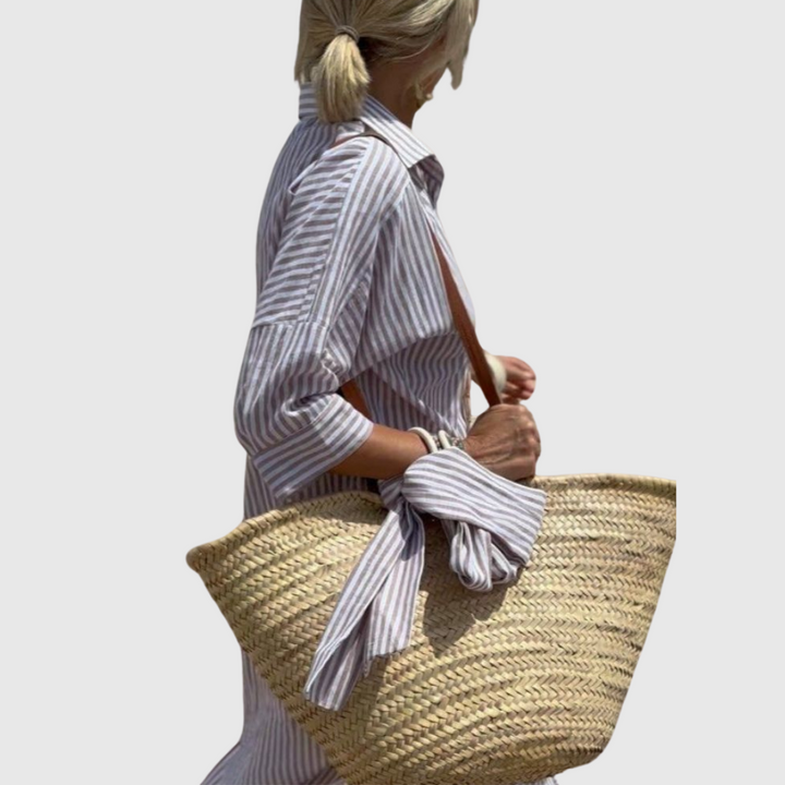 Elodie | Women's Chic Striped Button-Down Shirt Dress with Buttons