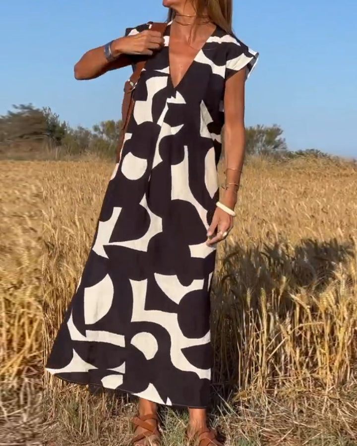 Elowen | Women's Relaxed Irregular Geometric Print Sleeveless Dress