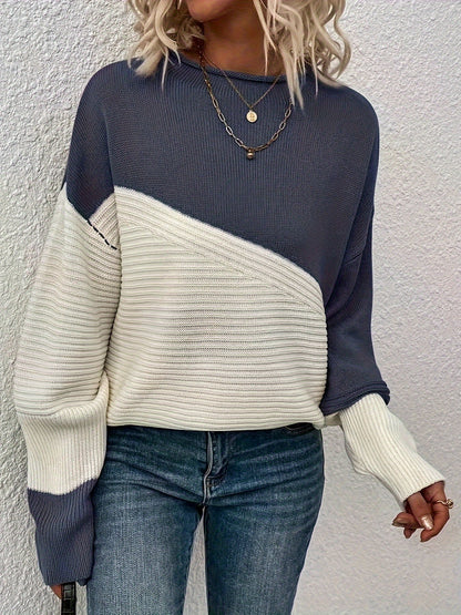 Zelda™ - Elegant Color Block Pullover Sweater