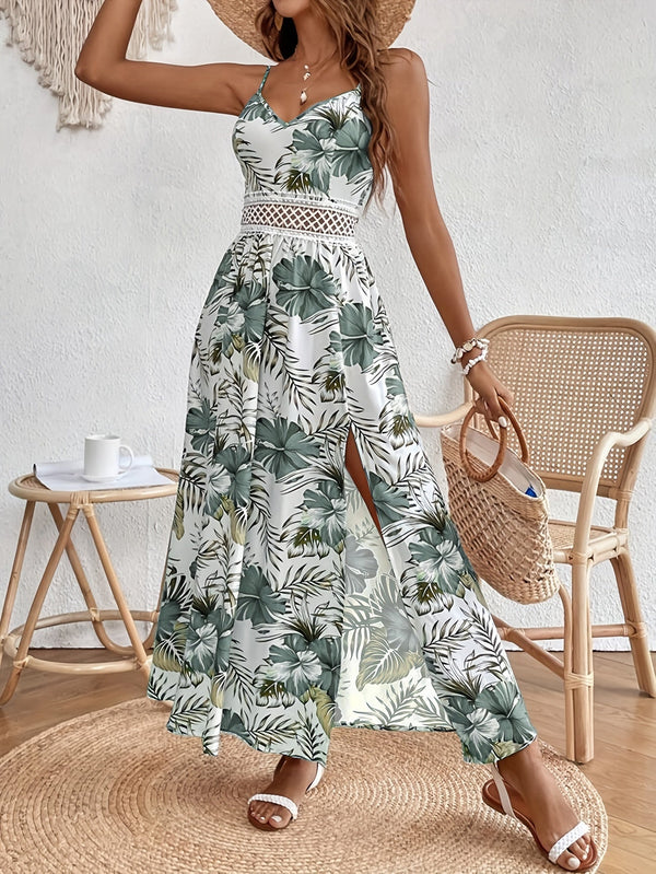 Maple - Floral V-Neck Suspender Maxi Dres