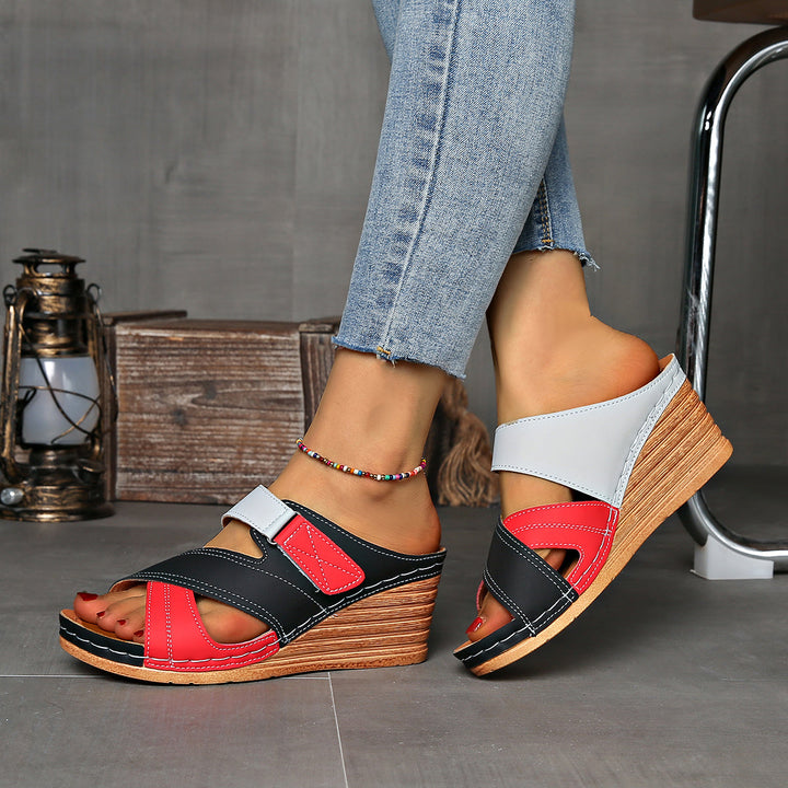 Marina | Women's Colorblock Wedge Slides, Comfortable Sandals