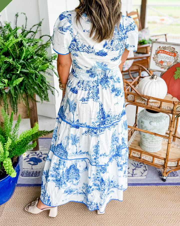 Eliza | Women's Short Sleeve V-Neck Classic Toile Maxi