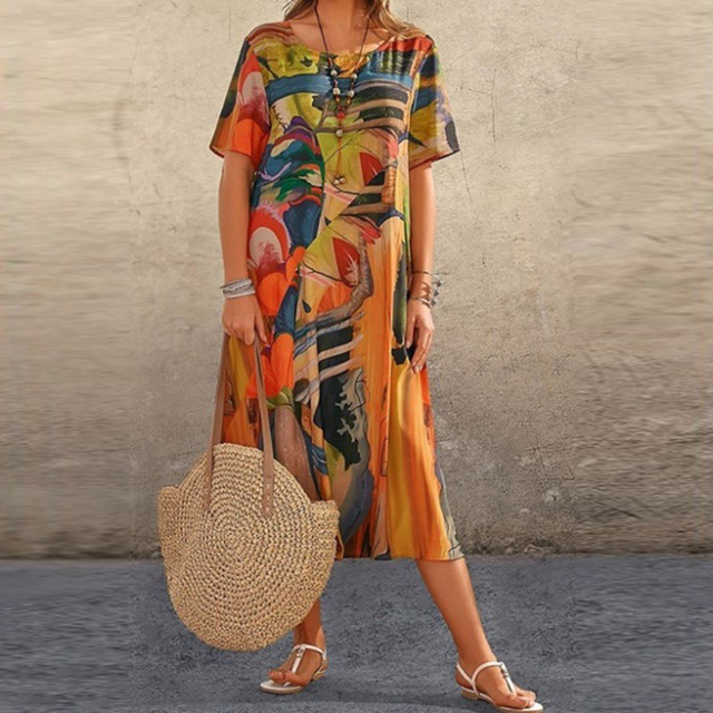 Dina Elegant Abstract Harmony Midi Dress