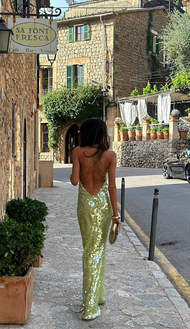 Ayla - Square Collar Sequin Backless Party Dress