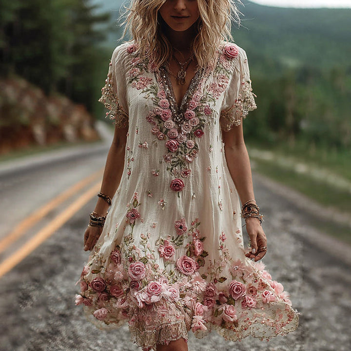 Ruby – Embroidered V-Neck Dress