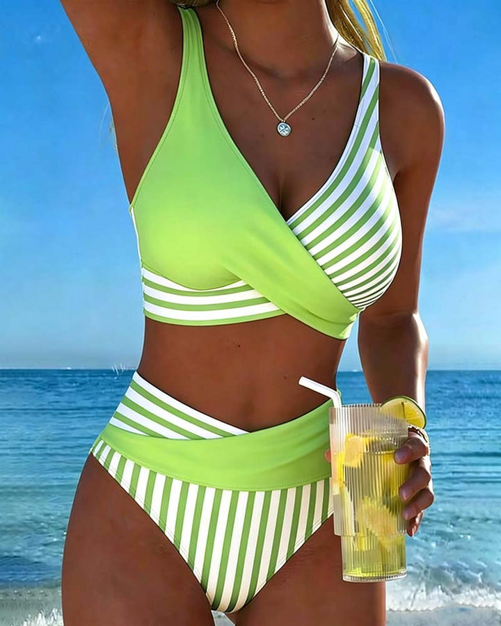 Giulia | Women's Striped V-Neck Bikini with High-Waisted Briefs